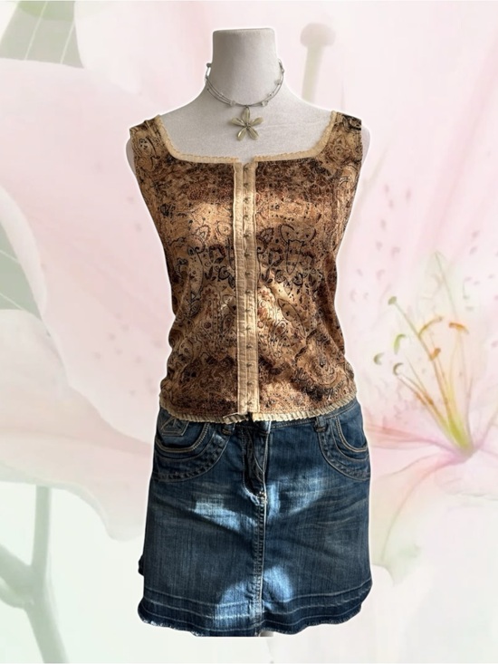 Sirens Tops - Brown Paisley Lace-Trim Sleeveless Top - Women